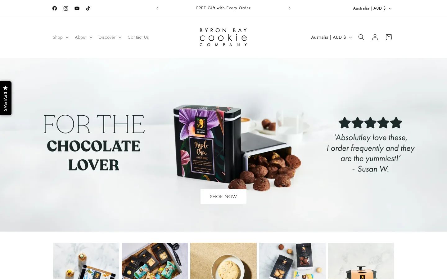 Byron Bay Cookie Company storefront on desktop