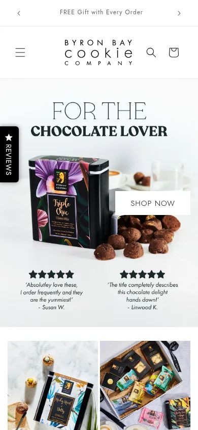 Byron Bay Cookie Company storefront on mobile