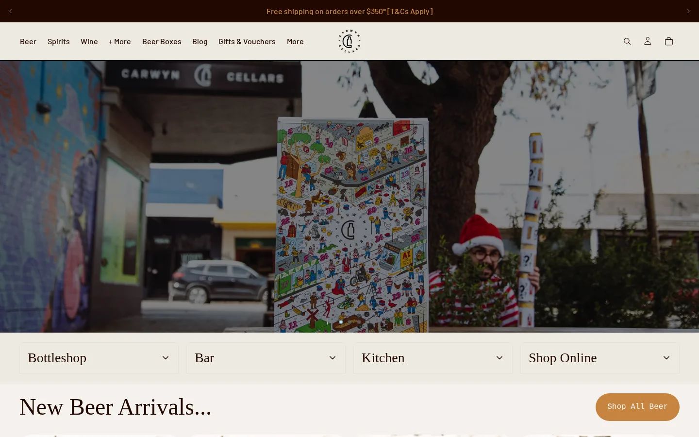 Carwyn Cellars storefront on desktop