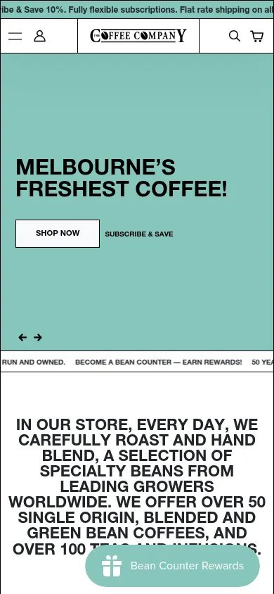 Coffee Company Australia storefront on mobile